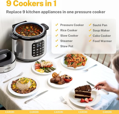 Instant Pot 9-in-1 Electric Pressure Cooker - 1000W Multi-Cooker with IMD Touchscreen, 8 Qt Silver