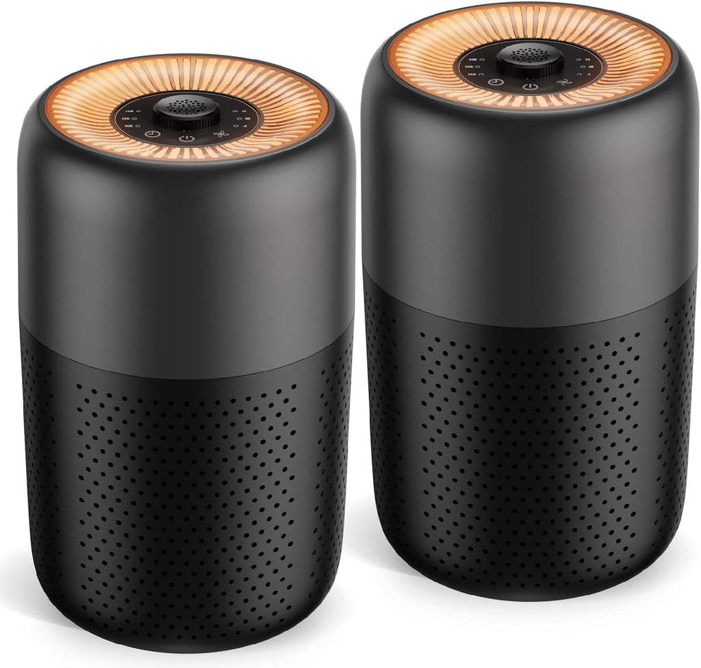 YARIKI Air Purifiers - 2 Pack Small Bedroom Purifiers with Aromatherapy & Nightlight | Low Noise, Black