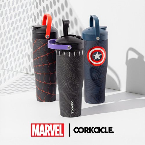 Corkcicle Protein Shaker - Built-In Agitator & Fruit Strainer Lid - 30oz - Captain America