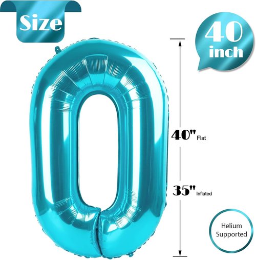 Blue Number Balloon 40 Inch | 0 Number Balloons for Birthday Decorations | Perfect Party Supplies