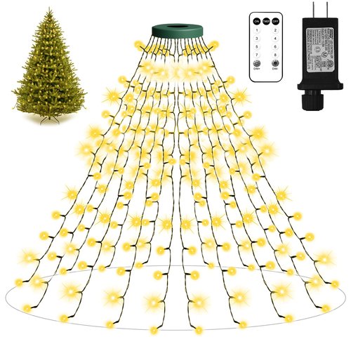 Christmas Tree Lights with Ring,6.6ft 400LED Fairy Light with Remote Control,16 Lines String Light,8 Modes,Timing Function,LED Light for 4-10ft Indoor and Outdoor Christmas Tree Decoration,Warm White