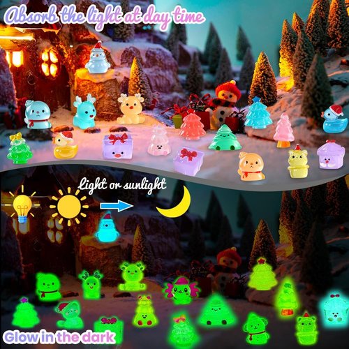 DIYDEC Mini Christmas Luminous Figurines - 40 Glow in The Dark Resin Miniatures for Holiday Decor
