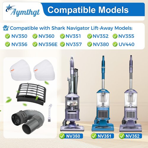Aymthgt Vacuum Hose Filter Replacement Part Compatible for Shark Navigator Lift-Away NV350 NV351 NV352 NV355 NV370 UV440, 1 Nozzle Hose + 2 Pre-Felt + 1 Hepa Filter, Replace #193FFJ & XHF350 & XFF350