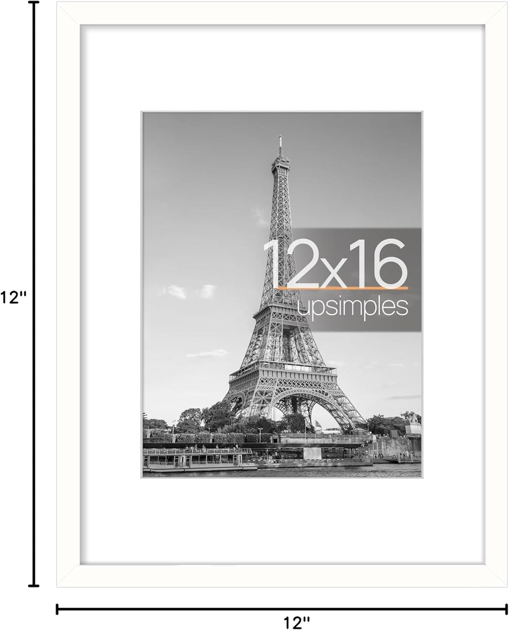 Upsimples 12x16 Picture Frame - Versatile Display for 8.5x11 Photos with Mat or 12x16 Without Mat, White