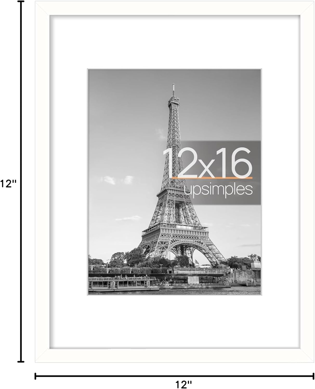 Upsimples 12x16 Picture Frame - Versatile Display for 8.5x11 Photos with Mat or 12x16 Without Mat, White