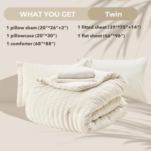 HYMOKEGE Ivory Twin Comforter Set - 5-Piece All-Season Luxury Bedding Set with Sheets & Pillowcases