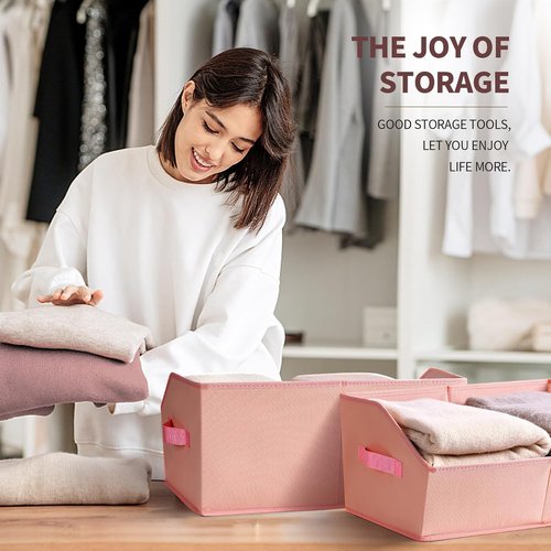 Homsorout Decorative Storage Baskets - Trapezoid Closet Bins with Handles, 6 Pack, Pink