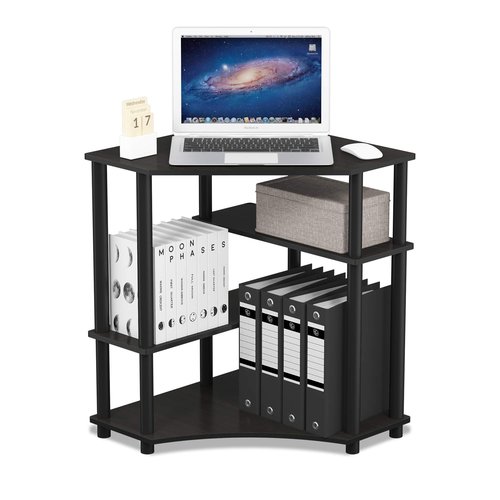 Furinno TURN-N-TUBE Desk, Gaming Desk with Shelves, Corner Computer Desk with Shelves, Office Desk, Space Saving, For Home Office, Bedroom, Espresso