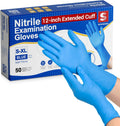 Schneider Nitrile Exam Gloves - Extended 12-Inch Cuff, Small, 50-Count Box | Latex-Free & Powder-Free