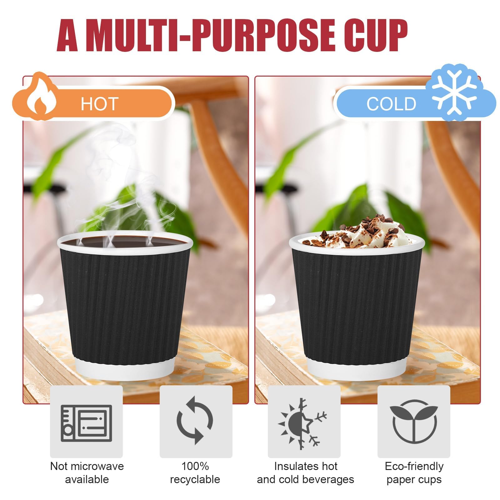 RXLWYUNLAE 500 Pack Paper Espresso Coffee Cups, 4 oz Disposable Coffee Cups,Corrugated Insulated Ripple Wall, Paper Ripple Cup for Coffee, Hot Chocolate and Hot Tea Drinks -Black