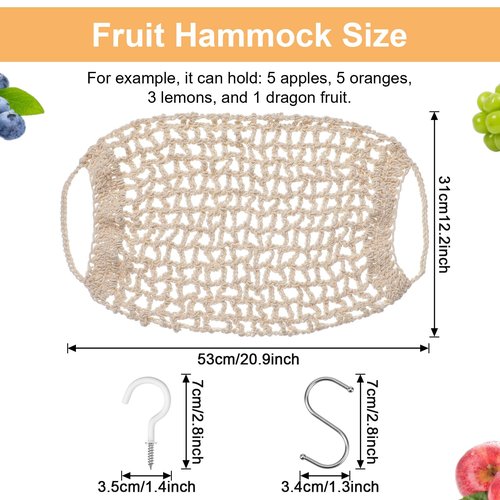 Guduling Fruit Hammock Under Cabinet,Hanging Fruit Hammock,Fruits Hammocks for Kitchen Hand-Woven Boho Fruits Holder Net Organization Banana Basket for Home Dining Room Cabinet Decor