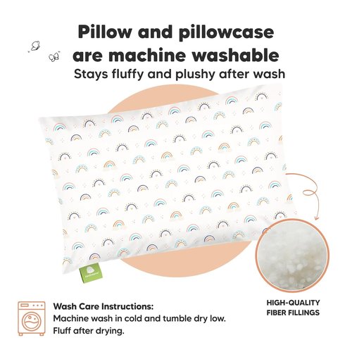 Jolly Rainbow Toddler Pillow - Soft & Breathable Organic Cotton Travel Pillowcase | 13x18 Inches for Kids 2-5 Years