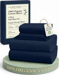 LANE LINEN Eco-Friendly 100% Organic Cotton Full Sheet Set - Soft, Fade-Resistant, Naturally Cooling, Navy