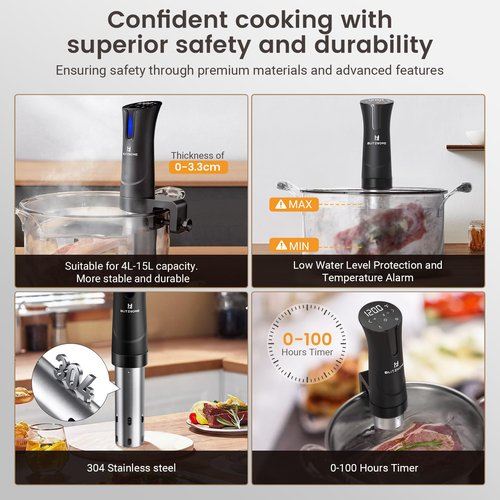BLITZHOME Sous Vide Cooker, WiFi 1100W Sous Vide Machine with APP Recipes, Accurate Temperature & Timer, Stainless Ultra Quiet Precision Immersion Circulator Gift for Chefs