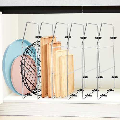 Blulu 6 Pcs Baking Sheet Organizer 18" x 20" Tray Dividers for Cabinets Kitchen Cabinet Dividers Vertical for Baking Sheets Chrome Pan Rack Storage Wires for Kitchen Cupboards (Silver)