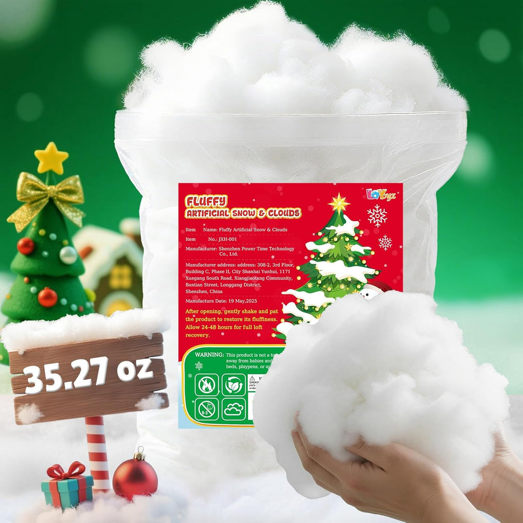 Skiennix Fluffy Fake Snow | 35.27oz Cotton Artificial Snow for Christmas Decor & Village