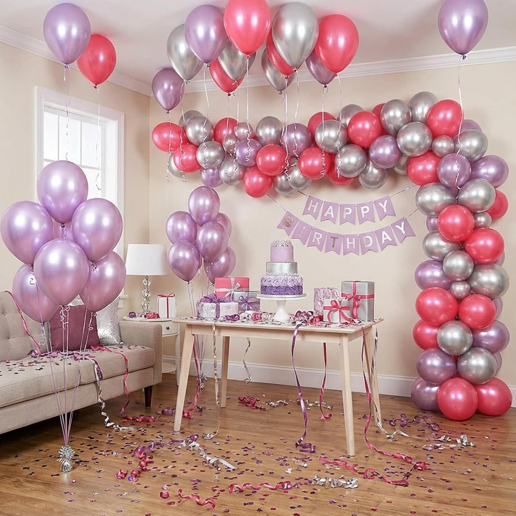RUBFAC Metallic Pink Balloons - 129-Piece Latex Balloon Garland Kit | 5-18 Inch for Weddings & Parties