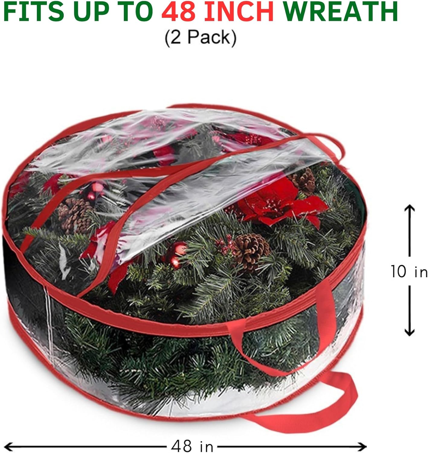 ProPik Christmas Wreath Storage Bag - Waterproof 48-Inch Clear PVC Container | 2-Pack with Handles