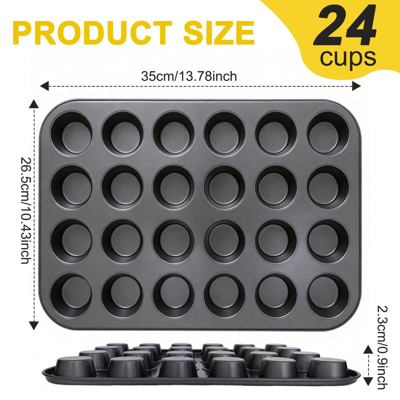 24-Cup Non-Stick Mini Muffin Pan - Carbon Steel Baking Tray