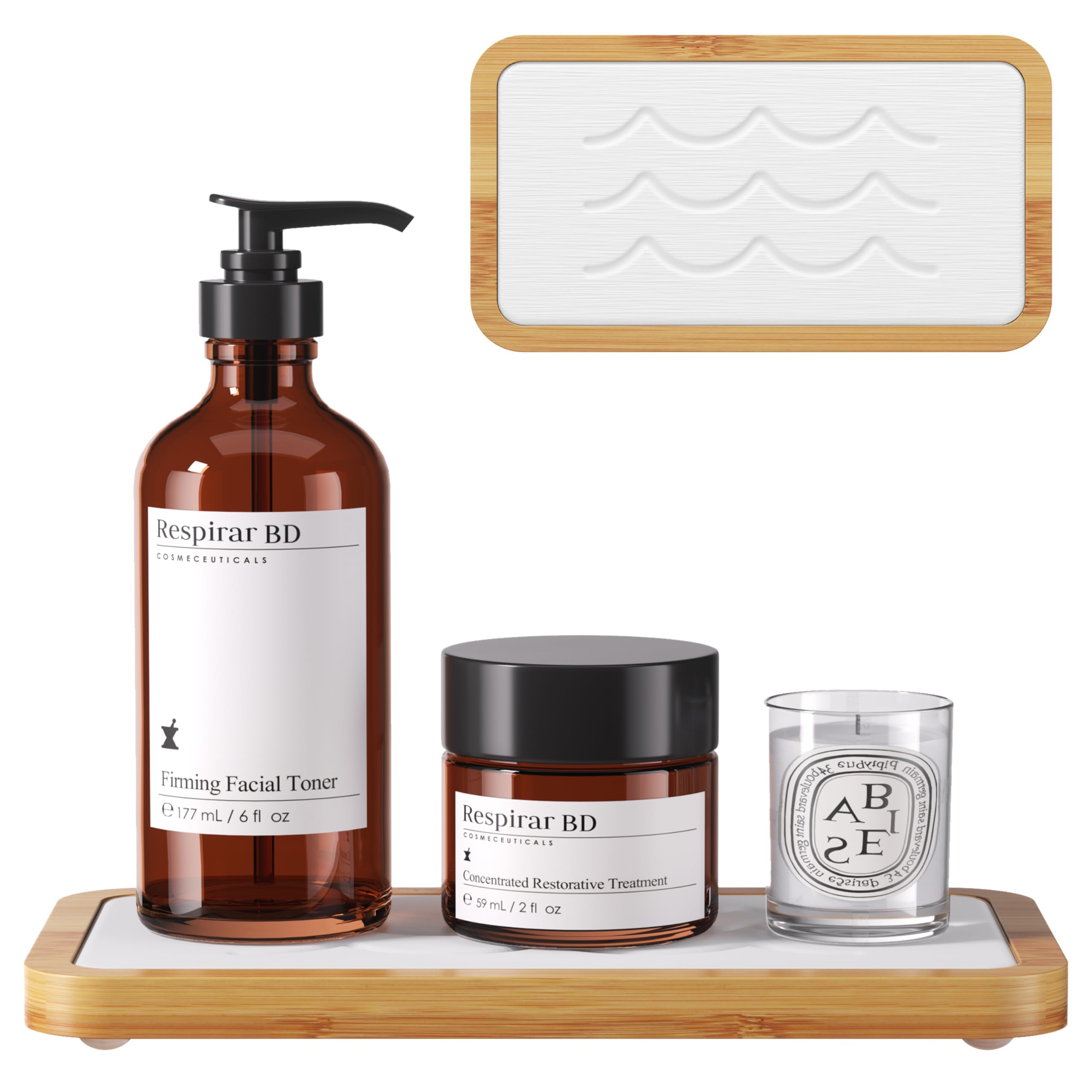 Water Absorbing Stone Tray for Sink, Kitchen Sink Caddy Organizer, Diatomite Bathroom Vanity Counter Tray, Soap Dispenser Sponge Holder, Fast Drying Stone Faucet Mat with Bamboo Tray