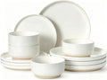 Skiennix Dinnerware Set - 12-Piece Ceramic Plates & Bowls Set for 4 | Scratch Resistant, Microwave & Dishwasher Safe, Cream White