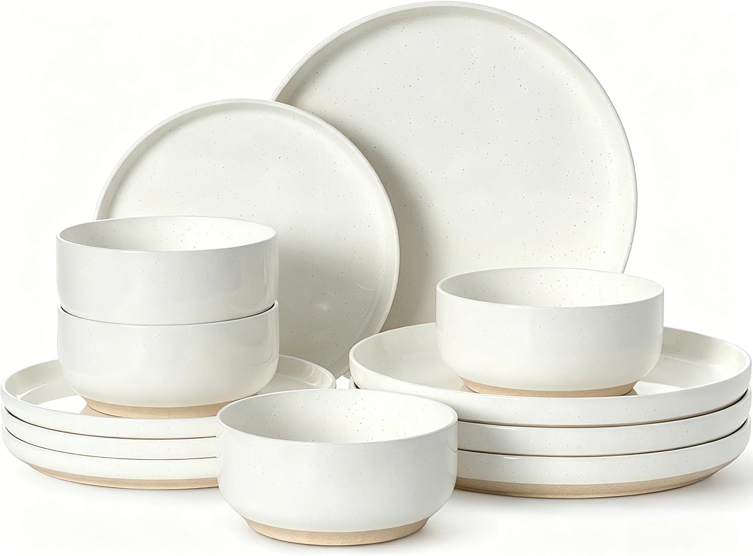 Skiennix Dinnerware Set - 12-Piece Ceramic Plates & Bowls Set for 4 | Scratch Resistant, Microwave & Dishwasher Safe, Cream White