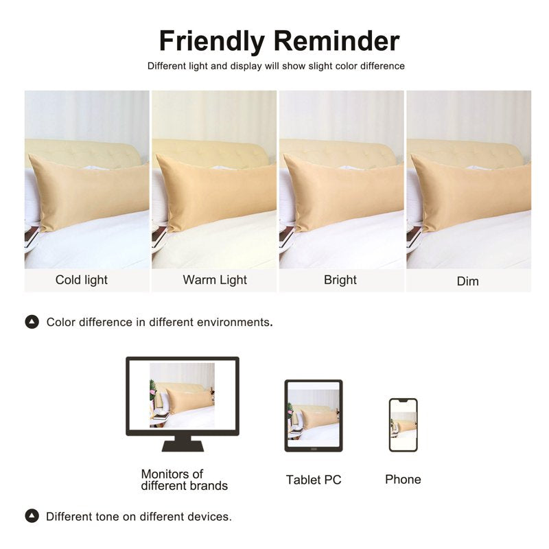 Silky Satin Body Pillow Cover 21x54 Inches Zippered Champagne - Soft & Breathable