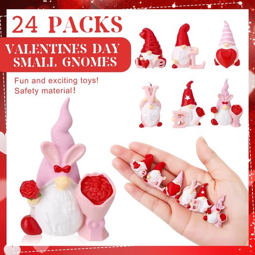 Guiqulai 24Pcs Valentines Gnomes Decorations Adorable Mini Gnome Figurines Gnome Table Decor Valentines Gifts for Him Her