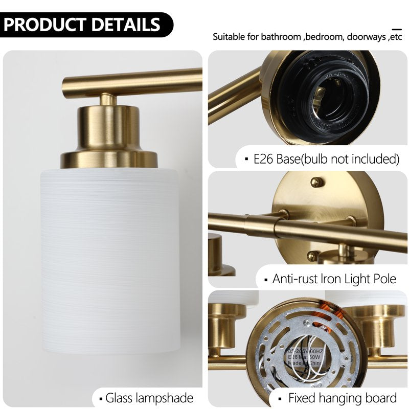 Modern 39-Inch 6-Light Vanity Wall Sconce - Gold Finish with Frosted Glass Shades - Bathroom Hallway Lighting - No Bulbs Included