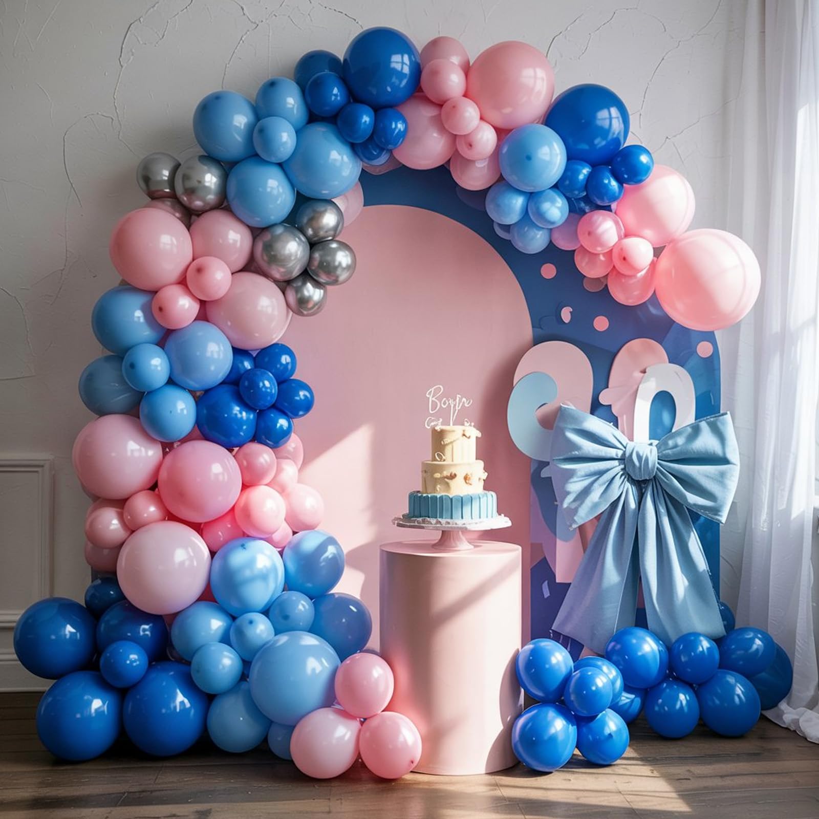 Paready Pink and Blue Balloon Set, 50Pcs Metallic Blue Pink Balloons, 12 Inch Pastel Confetti Royal Balloons for Kids Cartoon Baby Shower Gender Reveal Birthday Party Decorations