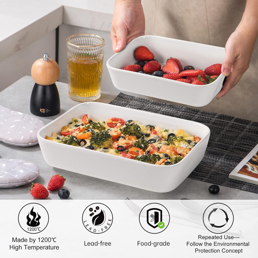 UNICASA Ceramic Oven Dishes - Set of 3 Rectangular Casserole Dishes | Non-Stick, White, 1000/2000/3500 ML