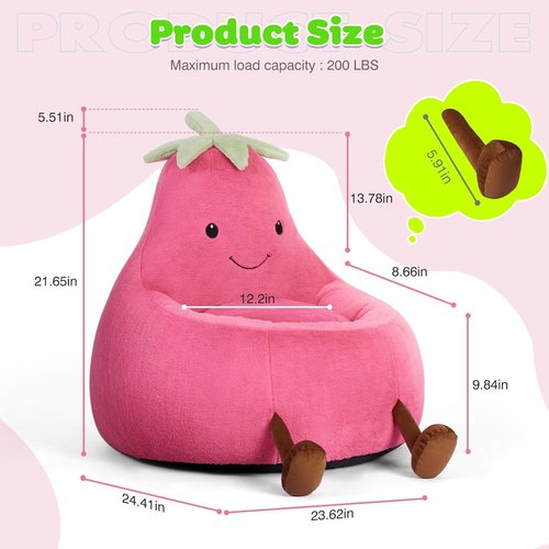 2FT Memory Foam Bean Bag Chair - Ultra Soft Faux Rabbit Fur Round Sofa with Handle & Machine Washable Cover, Comfy Lazy Chair for Kids Teens, Perfect for Reading Gaming in Living Room Bedroom，Magenta