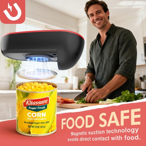 Kitassure Handsfree Smart Touch Rechargeable Electric Can Opener Easy Flex Side Cut All Can Sizes with LED Display and Smooth Edge Safety for Arthritis & Seniors, Auto Kitchen Christmas Gifts (Black)