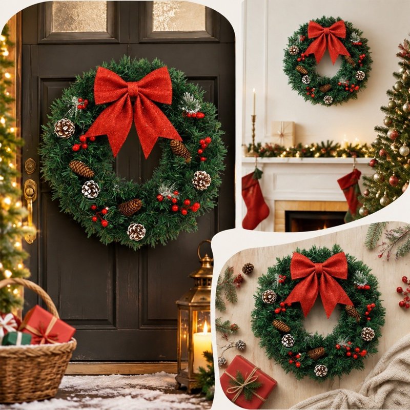 Artificial Christmas Wreath for Front Door & Indoor Decor - Holiday Wreath, Outdoor Friendly, 006-Christmas