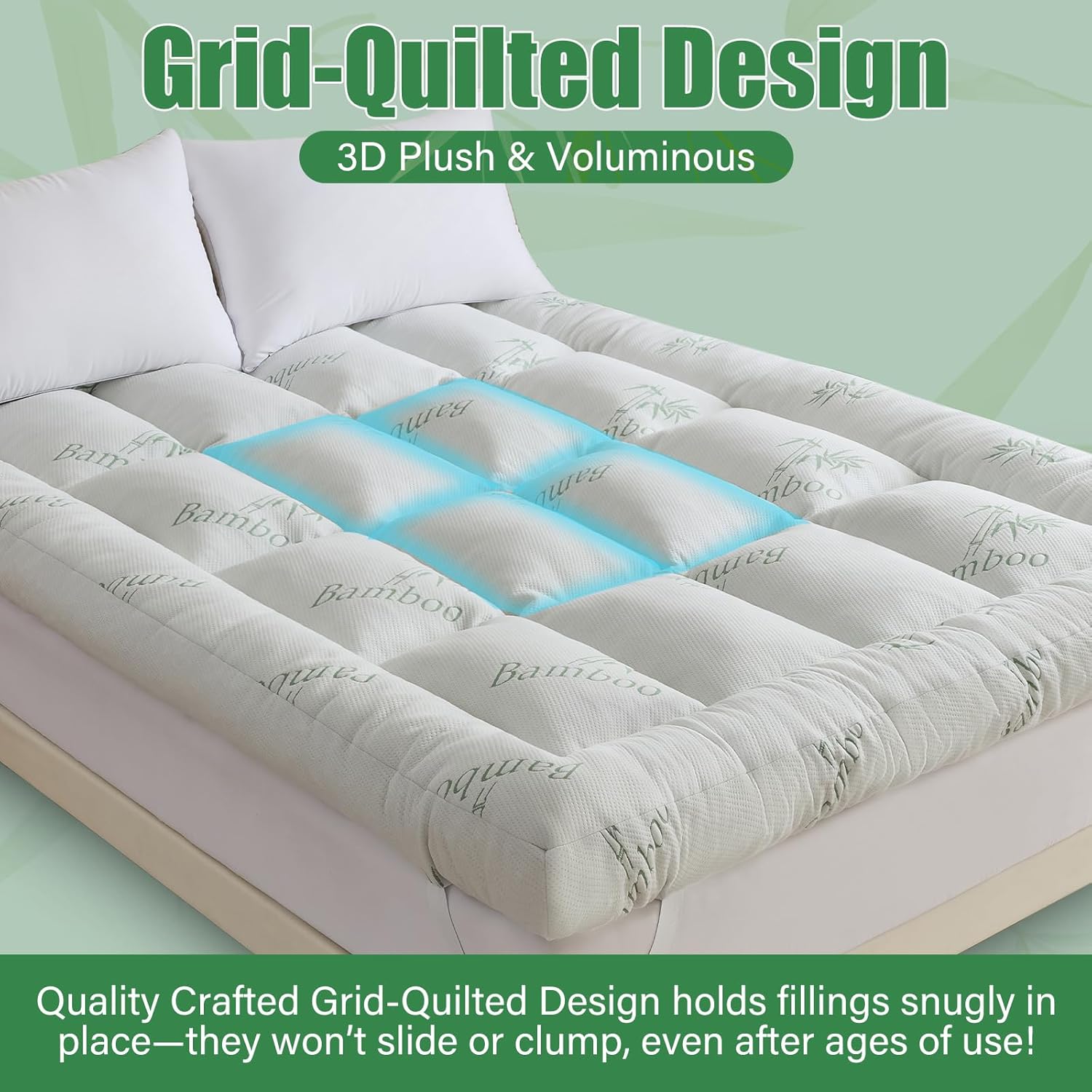 WhatsBedding 5-Inch Memory Foam Mattress Topper - Soft Bamboo Viscose, Breathable Design, Queen Size 80x60in