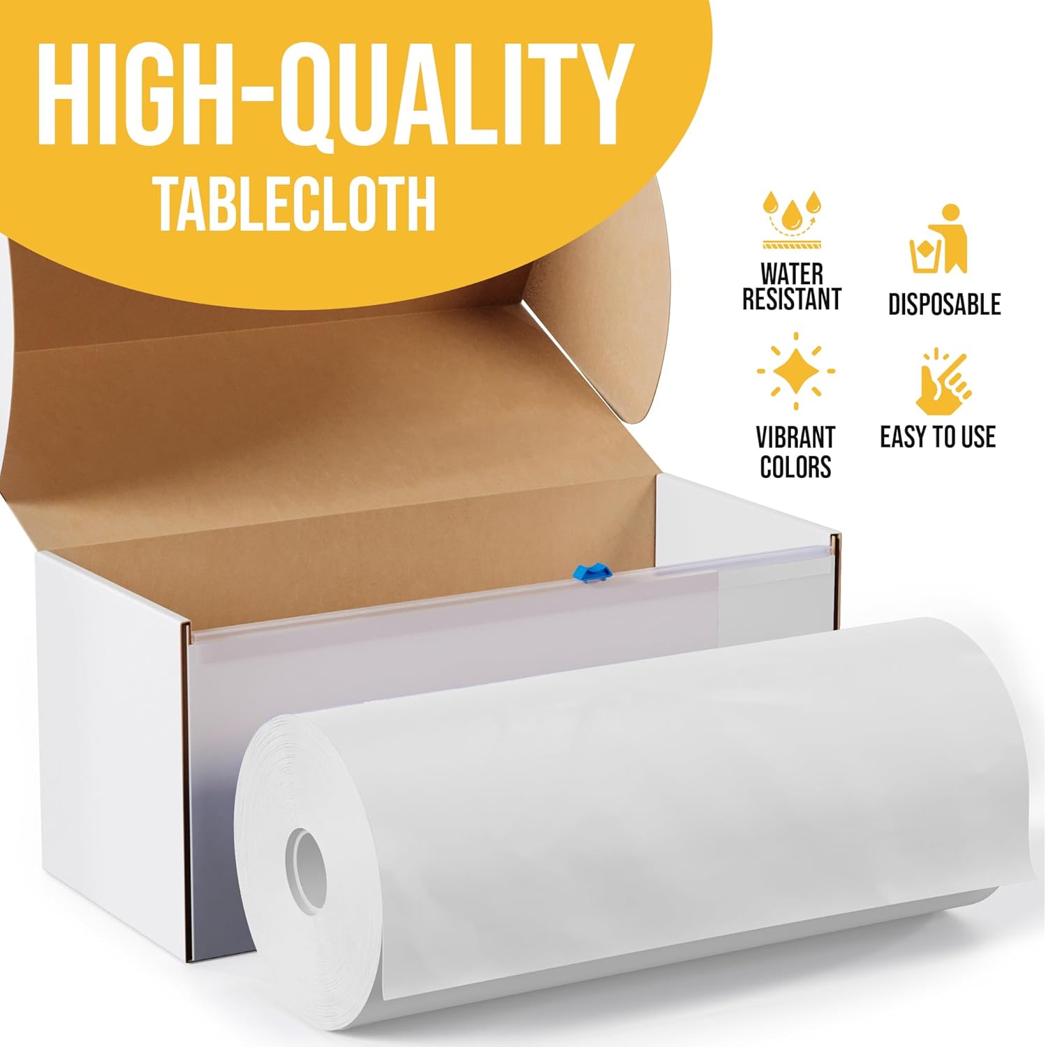 Party Solids White Plastic Table Cover Roll - 54 Inch X 300 Feet with Slide Cutter for Easy Cutting