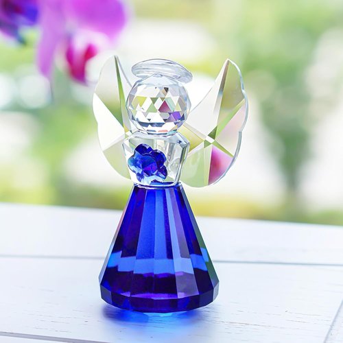 HDCRYSTALGIFTS Blue Crystal Guardian Angel Figurine - 3.5'' Glass Christmas Ornament for Women | Art Collectible Home Decor