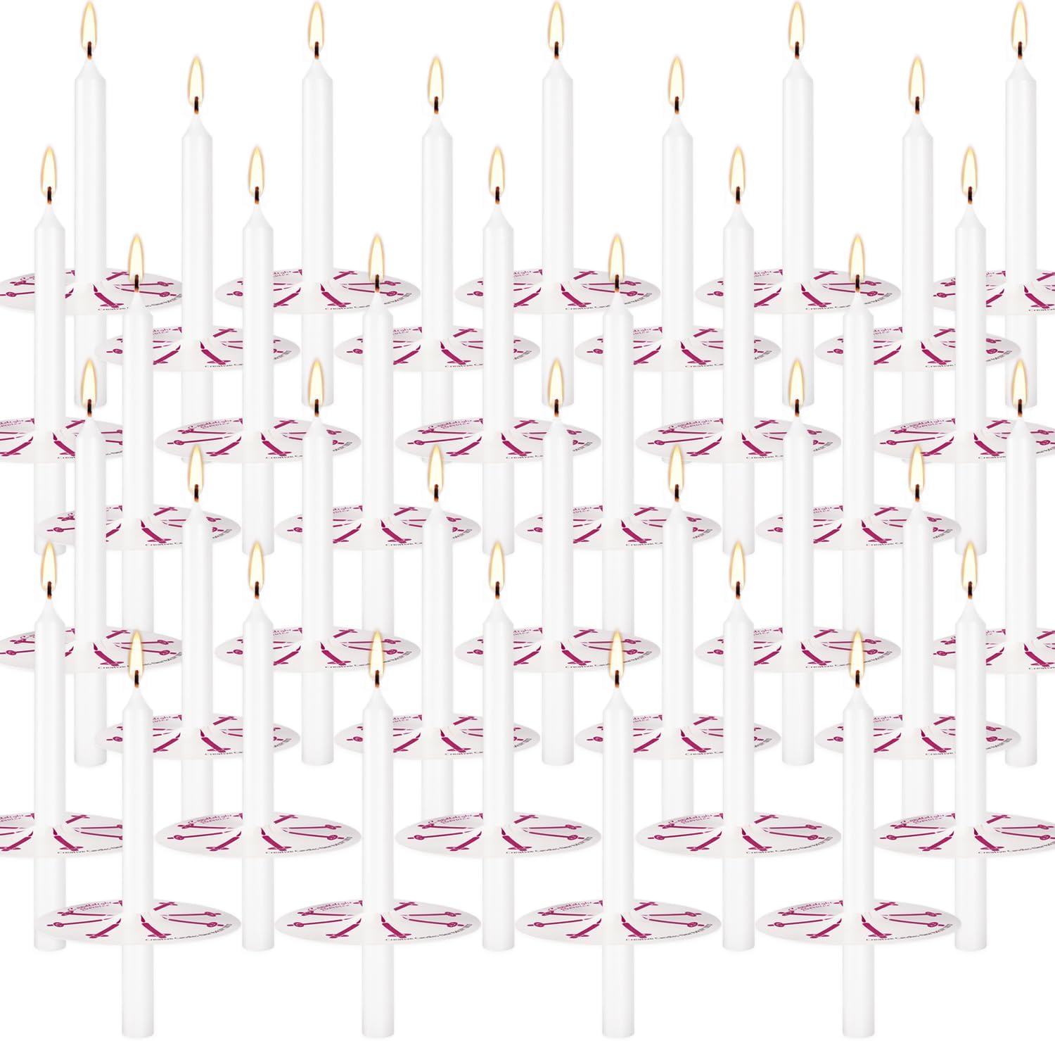 Skiennix Unscented White Church Candles - 150 Packs with Drip Protectors for Vigil Services