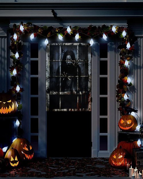 Yigney 2 Pcs Scary Halloween Window Decorations Female Ghost Window Door Cover Haunted Halloween Curtains Silhouette Decor for Outdoor Indoor (Female Ghost)