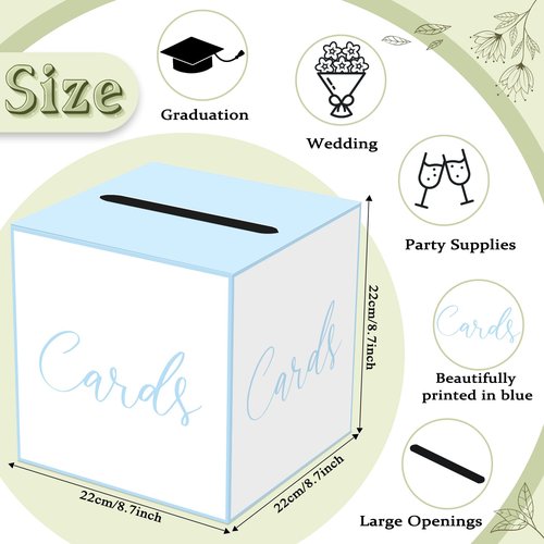 WNINK White and Blue Card Box for Parties, Weddings, Birthdays, Bridal & Baby Showers, Anniversaries, Graduations & Retirements Party Decorations – Cards, Raffle, Wishes & Money Card Boxes