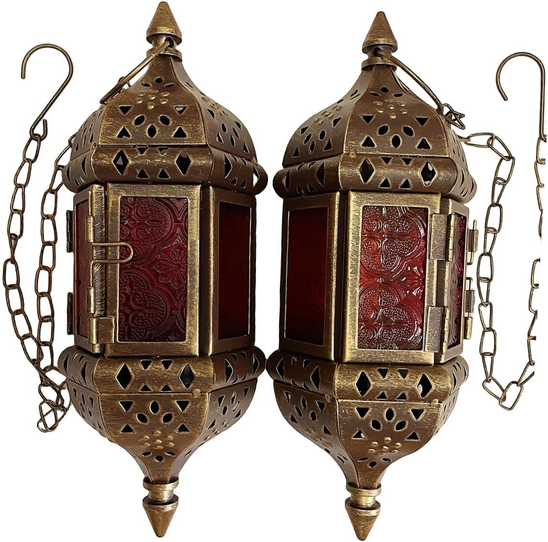 Skiennix Moroccan Decorative Candle Lantern - Metal Hanging Tealight Holder | Vintage Bronze Gold, 13.8 Inches