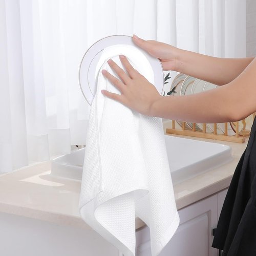 Homaxy 100% Cotton Kitchen Dish Towels - Ultra Soft & Absorbent Quick Drying | 13 x 28 Inches, 18-Pack, White
