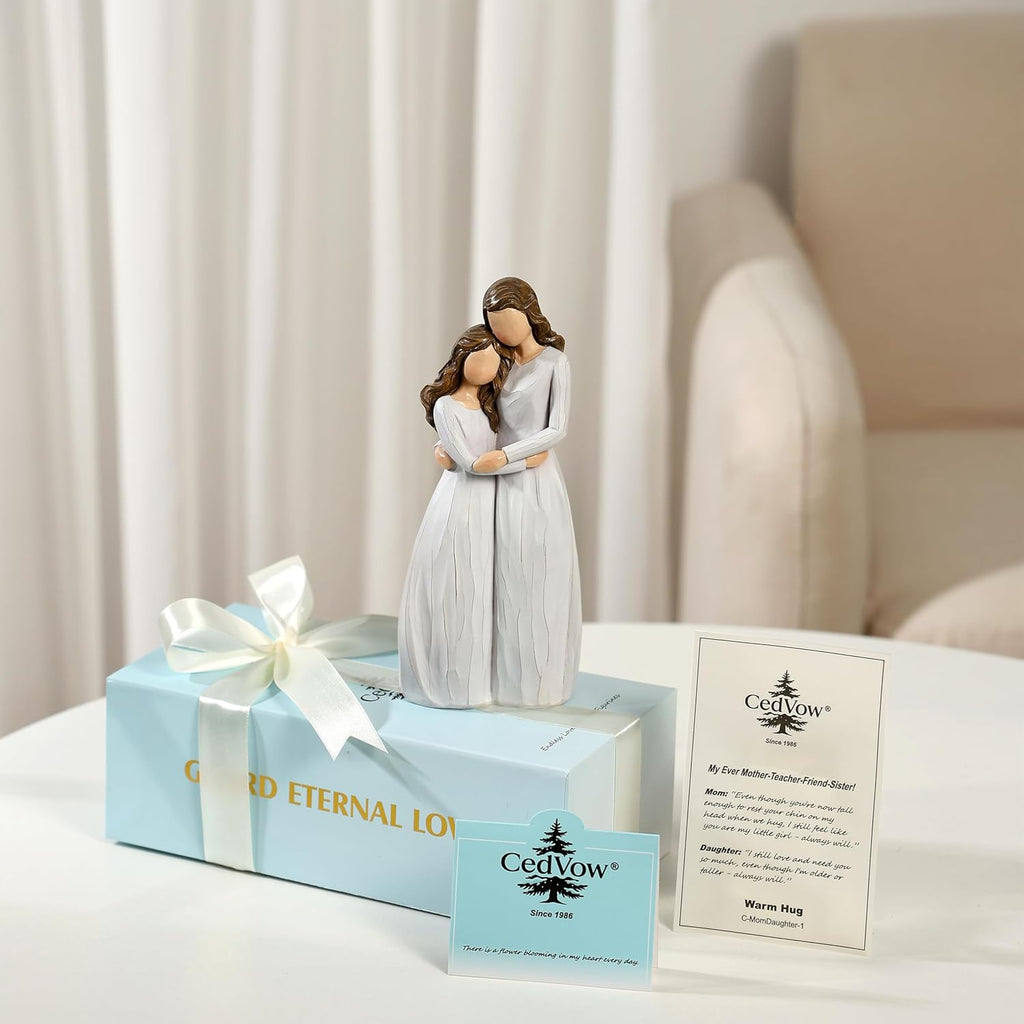 Regine Switzerland Warm Hug Mother's Day Figurine - Solid Resin Mother & Daughter Statue | 7.7" Keepsake Gift in Luxury Box
