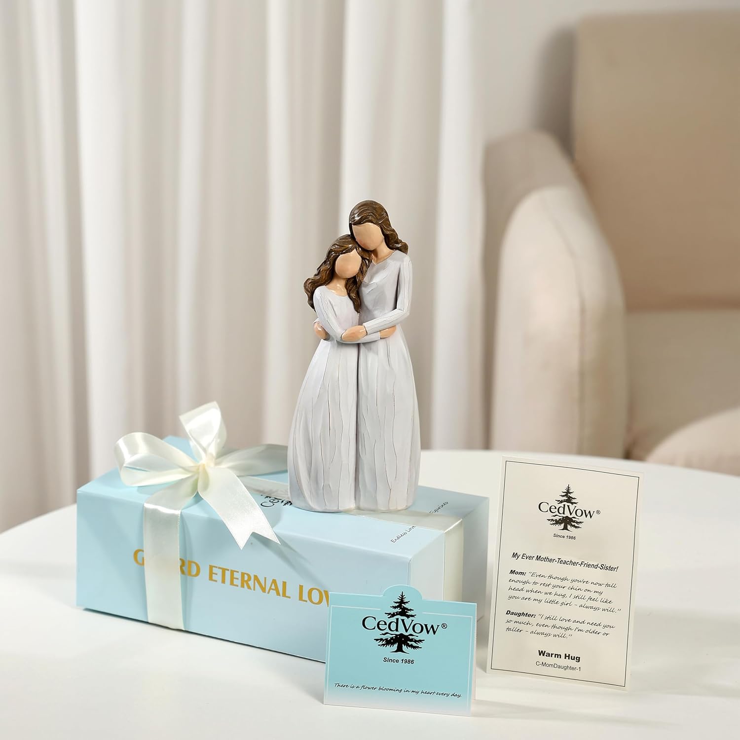 Regine Switzerland Warm Hug Mother's Day Figurine - Solid Resin Mother & Daughter Statue | 7.7" Keepsake Gift in Luxury Box