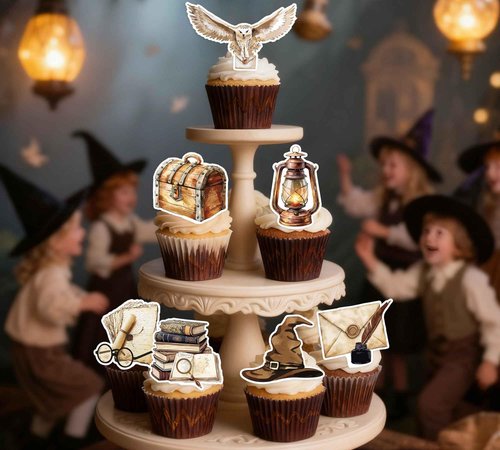 48PCS Wizard Cupcake Toppers，Magical Party Cake Decorations for Birthday Baby Shower Party Themed Supplies