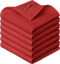 Artoid Mode 100% Cotton Dark Red Waffle Weave Kitchen Dish Cloths - Ultra Soft & Absorbent | Set of 6, 12x12 Inch