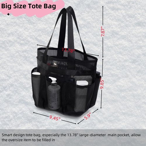 Large Capacity Mesh Shower Caddy for College Dorm Room Essentials with 6 Deeper Pockets, Shower Bag for Toiletry, Portable Hanging Tote Bag with 2 Handles for Bathroom, Beach