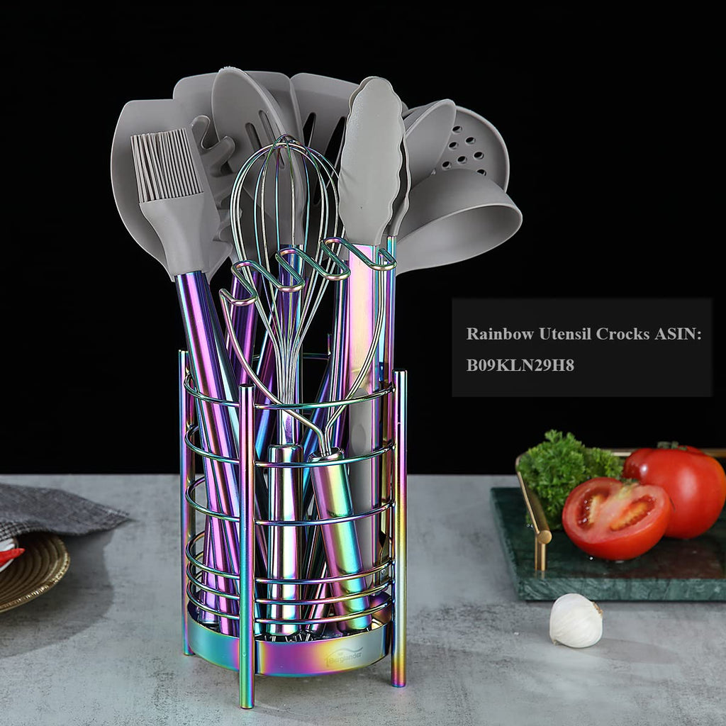 38 Piece Silicone kitchen Cooking Utensils Set with Utensil Rack, Silicone Head and Stainless Steel Handle Cookware, Kitchen Tools, Non-Stick kitchen Gadgets, Dishwasher Safe (Rainbow)