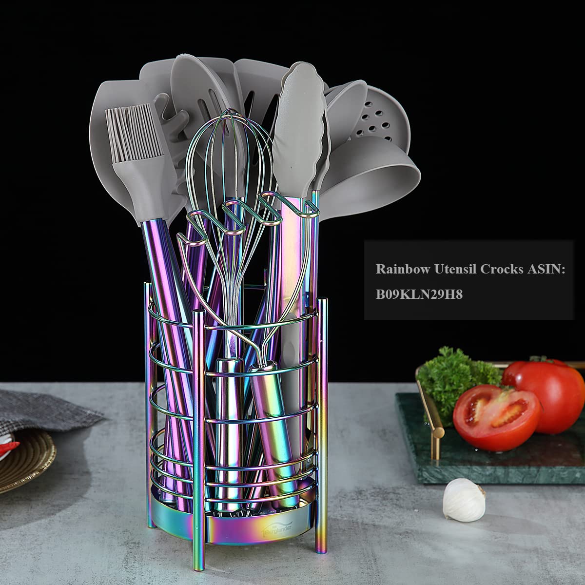 38 Piece Silicone kitchen Cooking Utensils Set with Utensil Rack, Silicone Head and Stainless Steel Handle Cookware, Kitchen Tools, Non-Stick kitchen Gadgets, Dishwasher Safe (Rainbow)