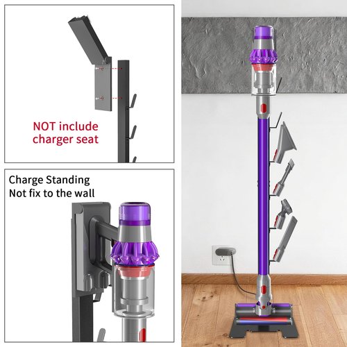 XIGOO Vacuum Stand for Dyson V15 V10 V8 V7 V6, Stable Metal Vacuum Attachment Holder, Cordless Vacuum Cleaners Docking Station for Dyson, Brushed Black